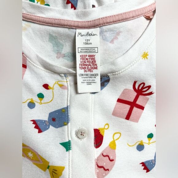 Mini Boden Button Front One Piece Christmas Holiday Pajamas 13 Y - Picture 8 of 9